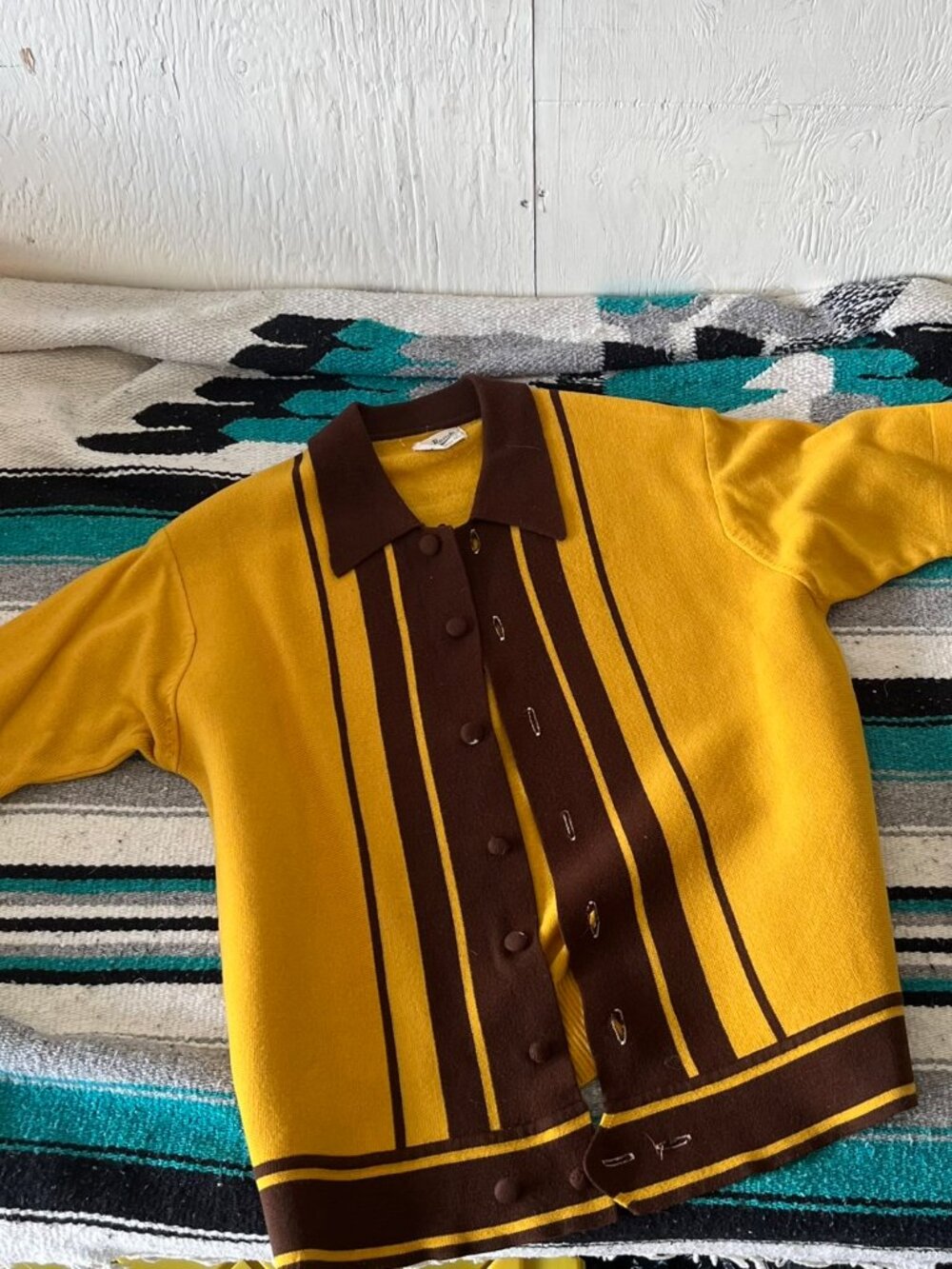 Vintage Yellow & Brown Striped Polo Shirt